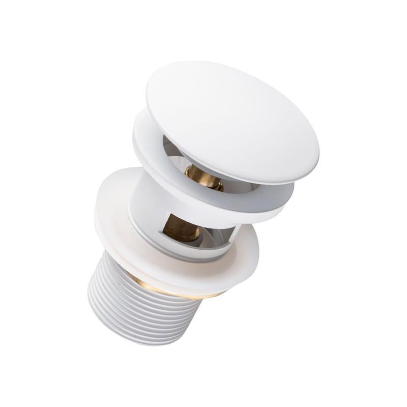 Korek umywalkowy mosiężny Klik Klak model A z przelewem Biały