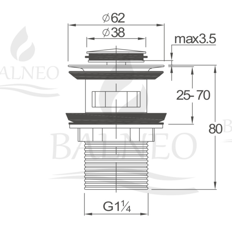 Korek umywalkowy mosiężny Klik Klak model B z przelewem Biały