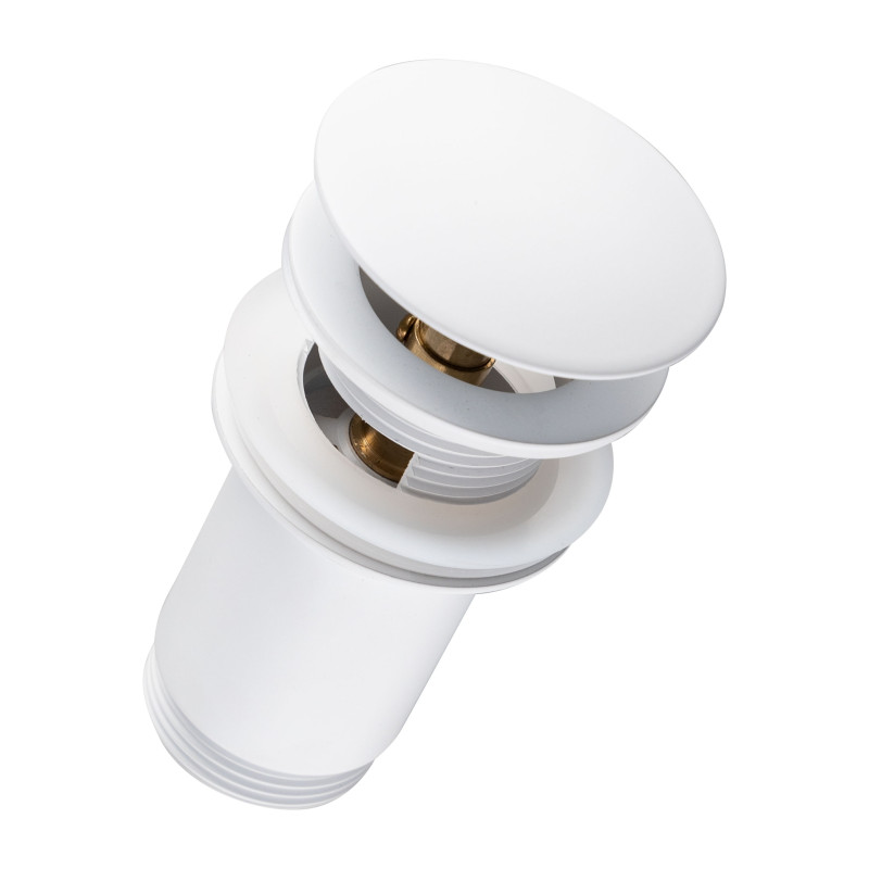 Korek umywalkowy mosiężny Klik Klak model C z przelewem Biały