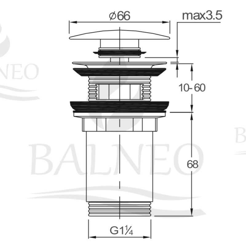 Korek umywalkowy mosiężny Klik Klak model C z przelewem Biały