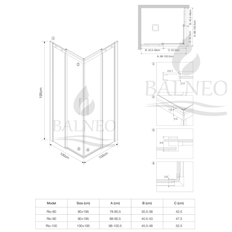 Kabina prysznicowa rozsuwana Rio - ZŁOTY 100x100 cm