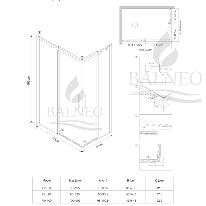 Kabina prysznicowa rozsuwana Rio - CHROM 80x90 cm