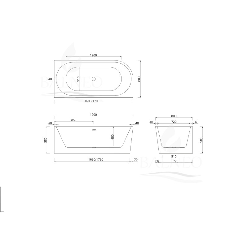 Wanna wolnostojąca narożna prawa AVOLA z pokrywką GOLD - 170 x 80 cm