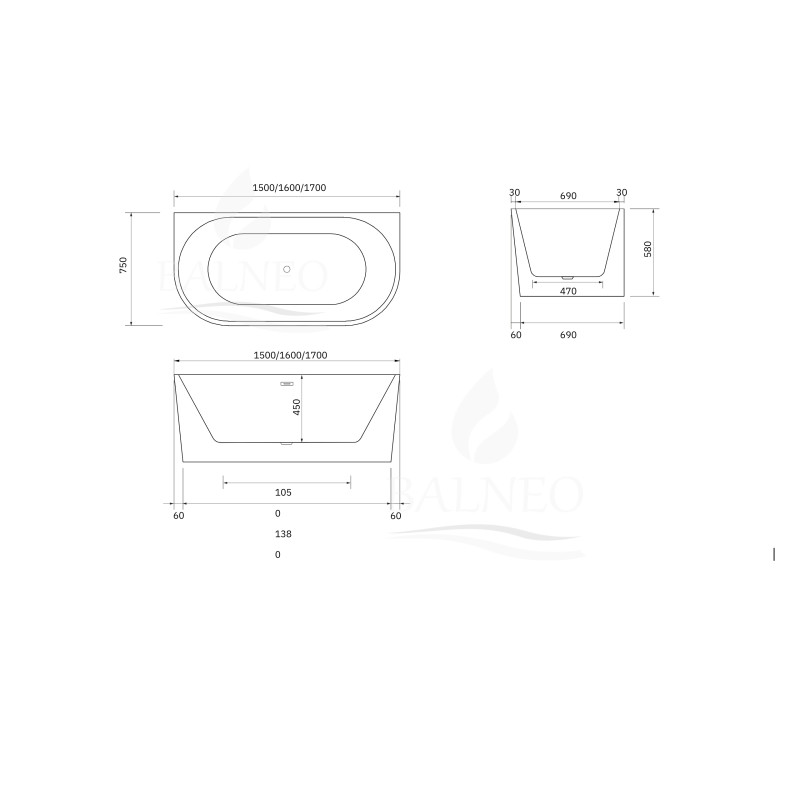 Wanna wolnostojąca przyścienna VIVA z pokrywką GOLD - 170 x 80 cm