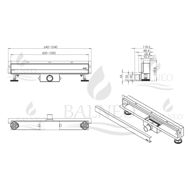 W-Drain NEXT 2w1 Odpływ liniowy ścienny 80 cm dwustronny złoty