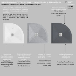 Brodzik kompozytowy półokrągły "seria FQ" Jasnoszary 80x80x2,5cm