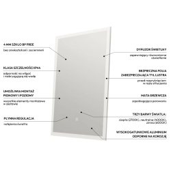 Lustro podświetlane 50x70 cm COSMO- Antypara, Ściemnianie, Zmiana Barwy