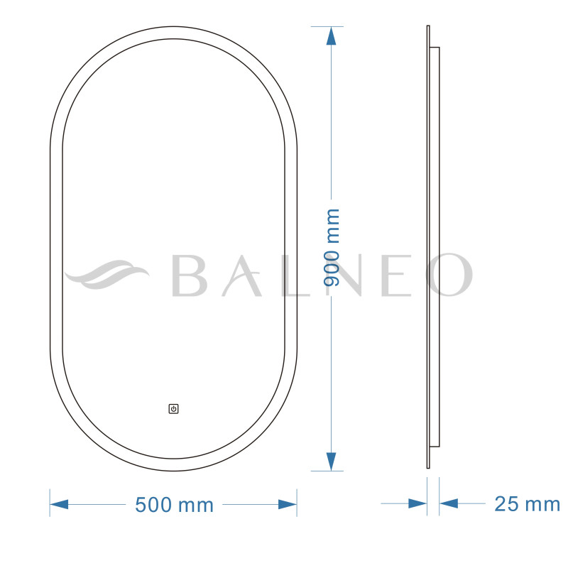 Lustro podświetlane ELISA 50x90 cm- Antypara, Ściemnianie, Zmiana barwy
