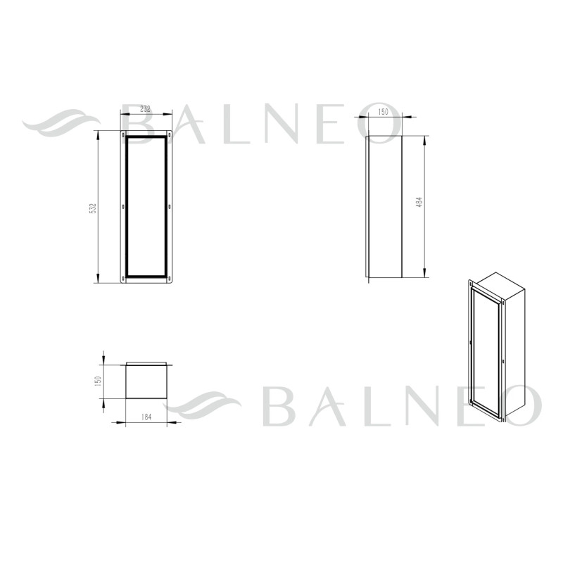 WALL-BOX BRUSH "S" LEWY - TILES (Pod płytkę) 53,2 x 23,2 x 15 cm