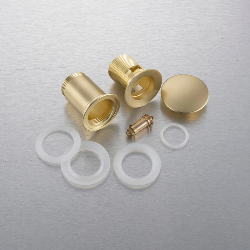 Korek umywalkowy mosiężny Klik Klak model C z przelewem - Brushed Gold