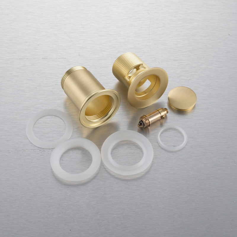 Korek umywalkowy mosiężny Klik Klak model E z przelewem - Brushed Gold