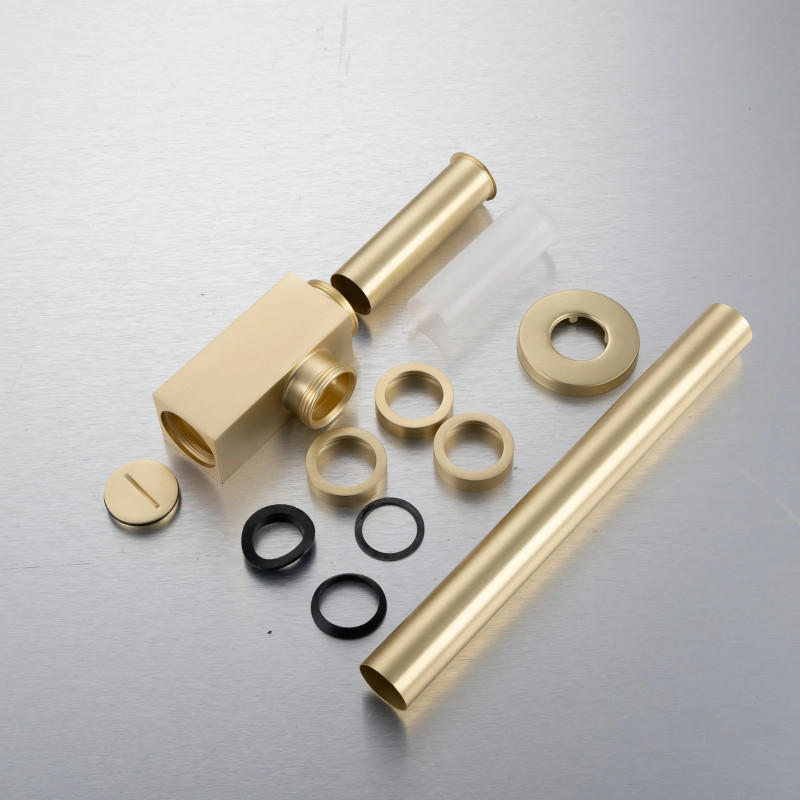 Syfon umywalkowy mosiężny kwadratowy Brushed Gold