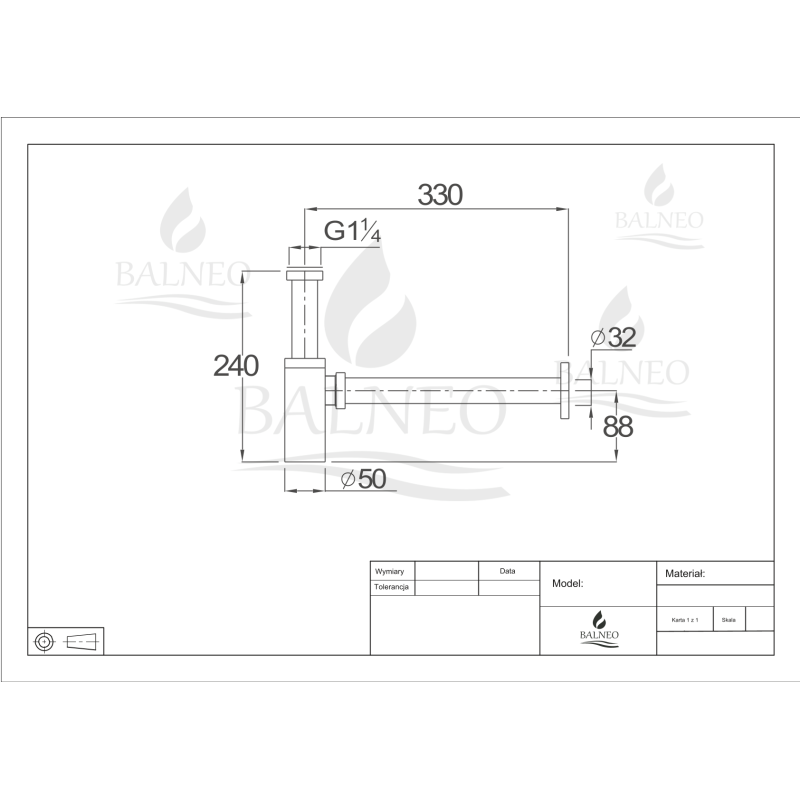 Syfon umywalkowy mosiężny kwadratowy Brushed Gold