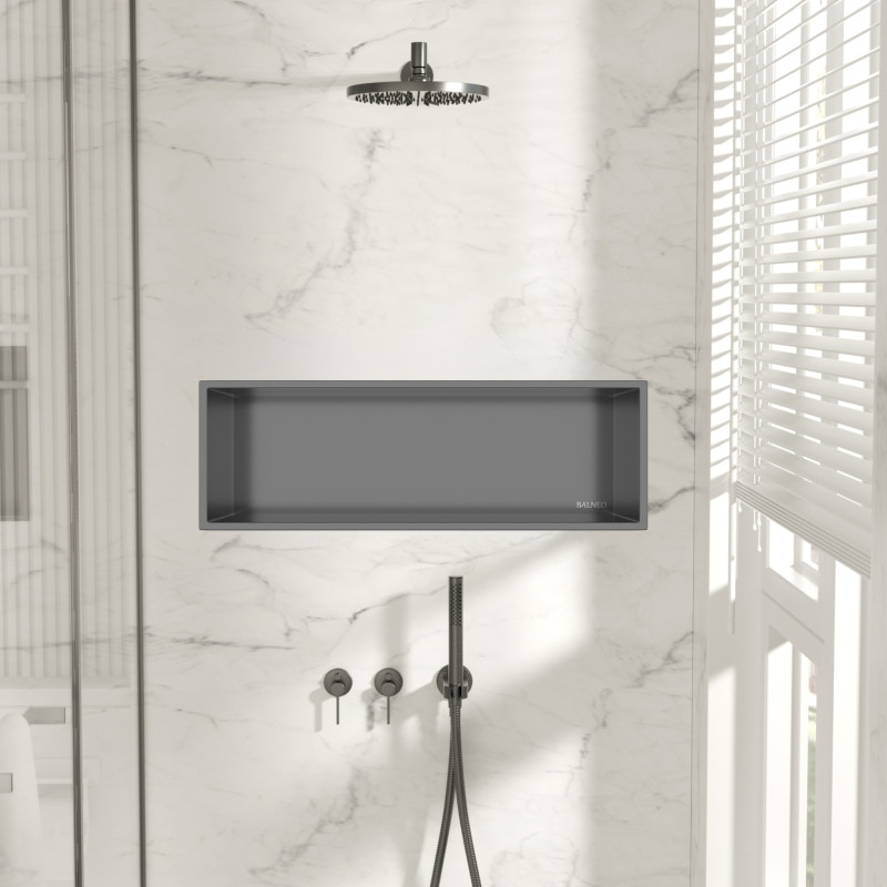 WALL-BOX ONE Gun Metal Półka wnękowa ze stali nierdzewnej 60x20x10 cm