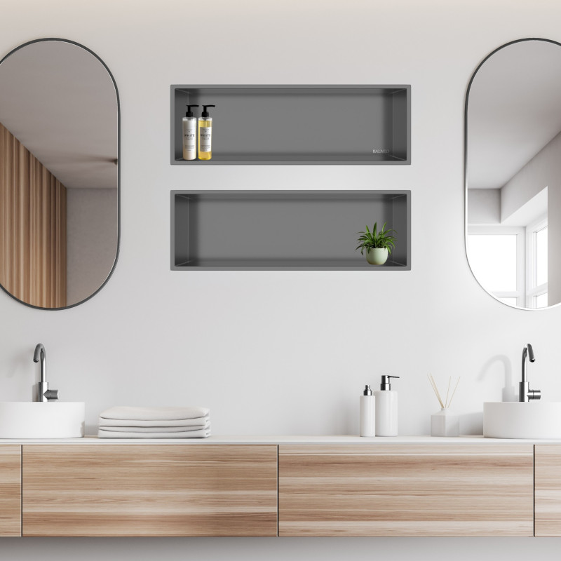 WALL-BOX ONE Gun Metal Półka wnękowa ze stali nierdzewnej 60x20x10 cm