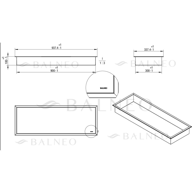 WALL-BOX ONE - Półka wnękowa Gun Metal 90x30x10cm
