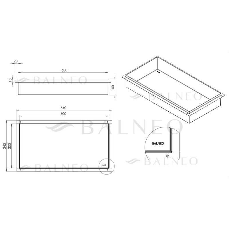 WALL-BOX NO RIM - Półka wnękowa bezramkowa Gun Metal 60x30x10 cm