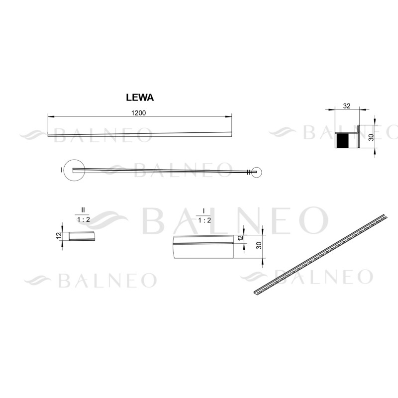 Listwa spadkowa podłogowa lewa 120 cm Gun Metal