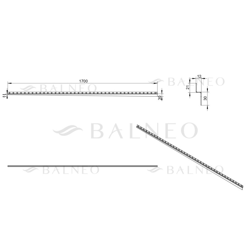 Listwa spadkowa przyścienna lewa 170 cm Gun Metal