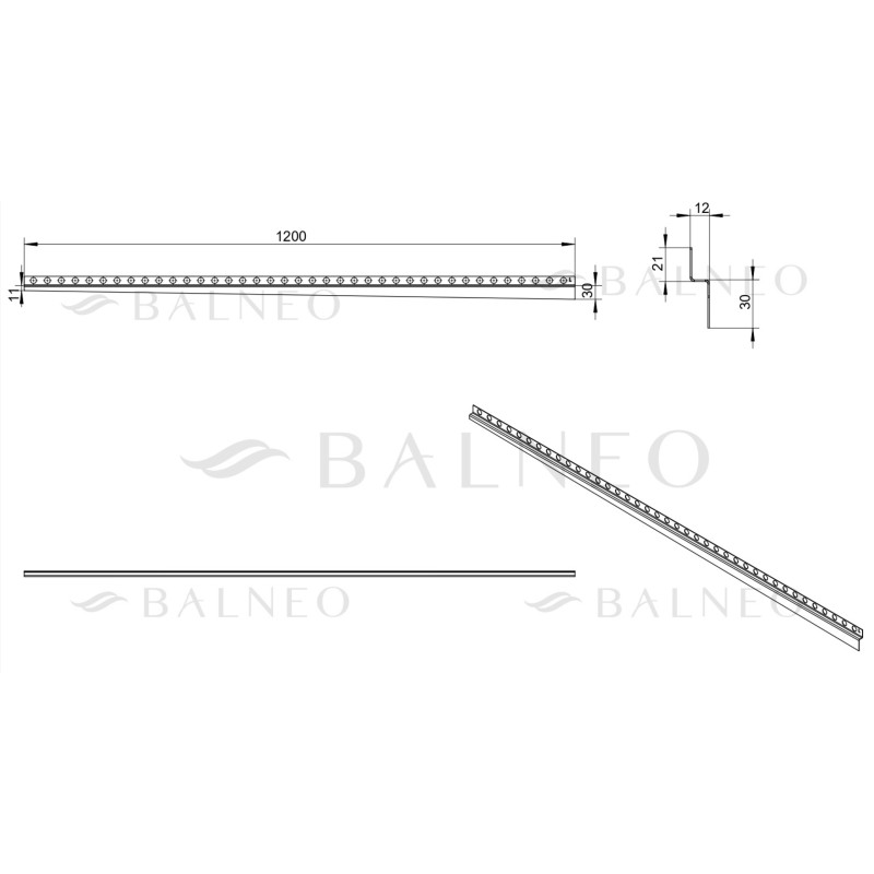 Listwa spadkowa przyścienna lewa 120 cm Gun Metal