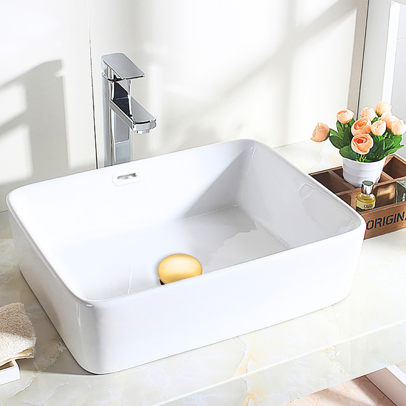 Przelew BIAŁY prostokątny do umywalki ceramicznej