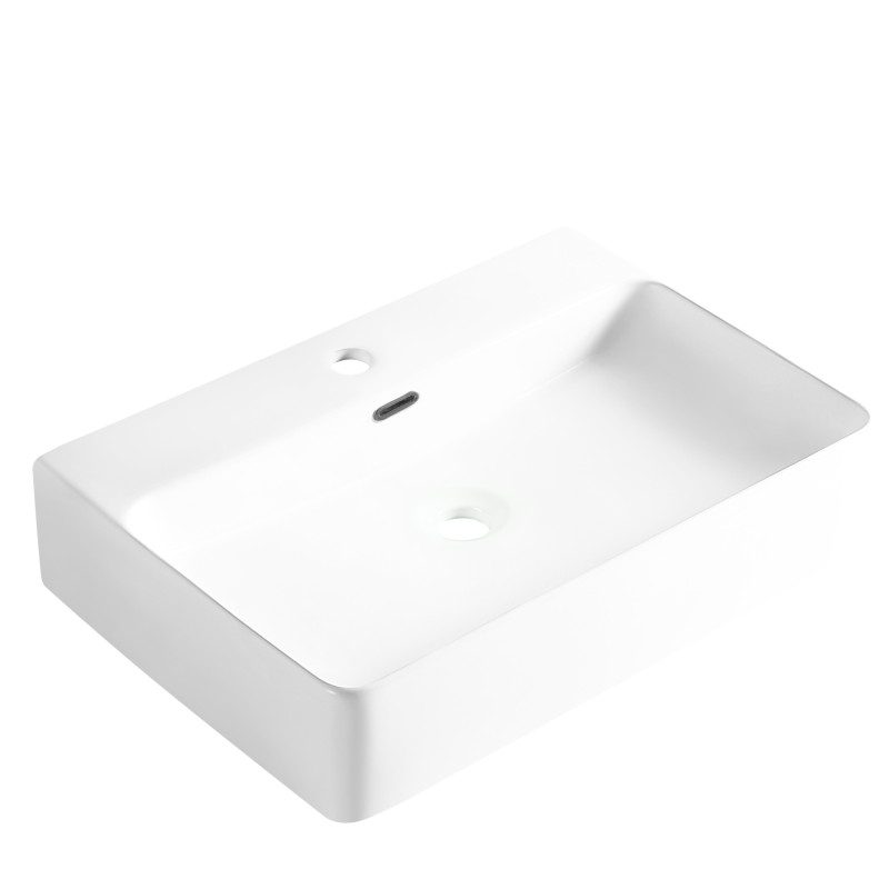 Umywalka nablatowa ceramiczna NERIA z CZARNYM PROSTOKĄTNYM PRZELEWEM