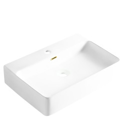 Umywalka nablatowa ceramiczna NERIA ze ZŁOTYM PROSTOKĄTNYM PRZELEWEM