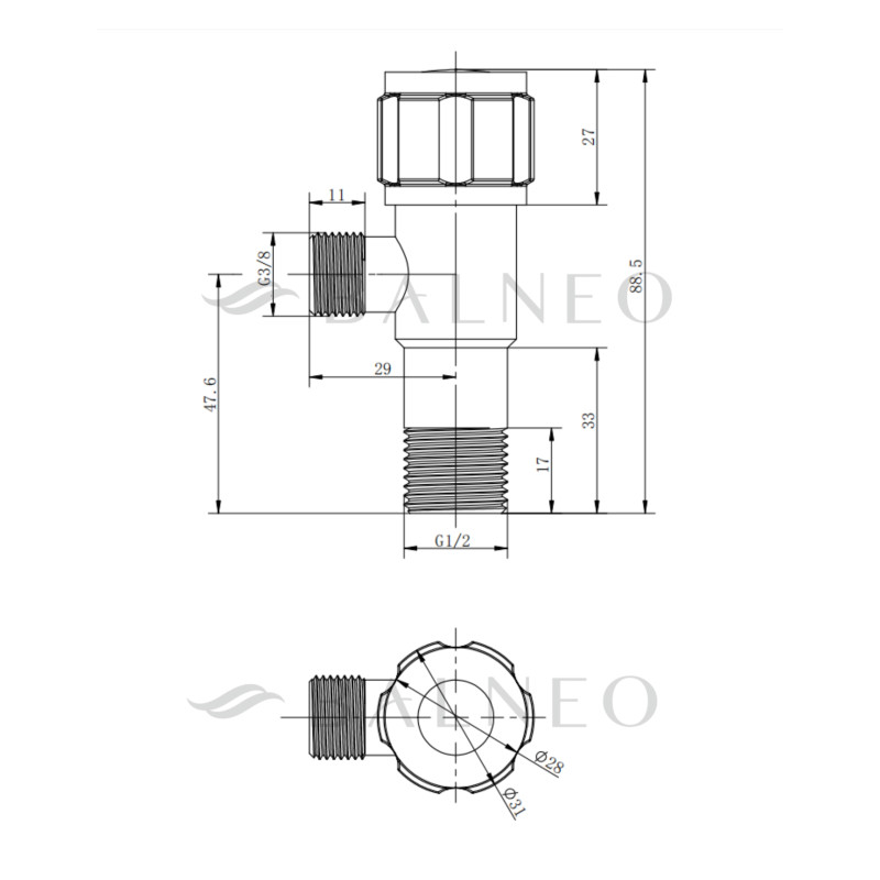 Zawór kątowy grzybkowy model 2 INOX 1/2 x 1/2