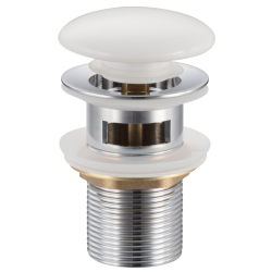 Korek umywalkowy mosiężny Klik Klak model A z przelewem - Biały Ceramiczny