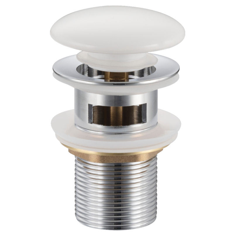 Korek umywalkowy mosiężny Klik Klak model A z przelewem - Biały Ceramiczny