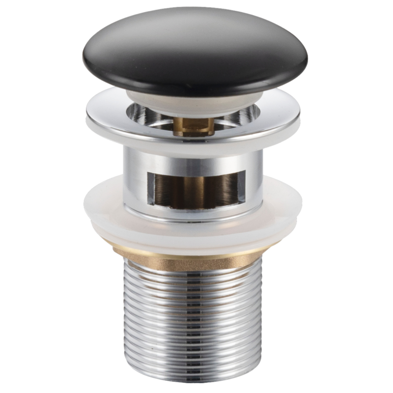 Korek umywalkowy mosiężny Klik Klak model A z przelewem - Czarny Ceramiczny