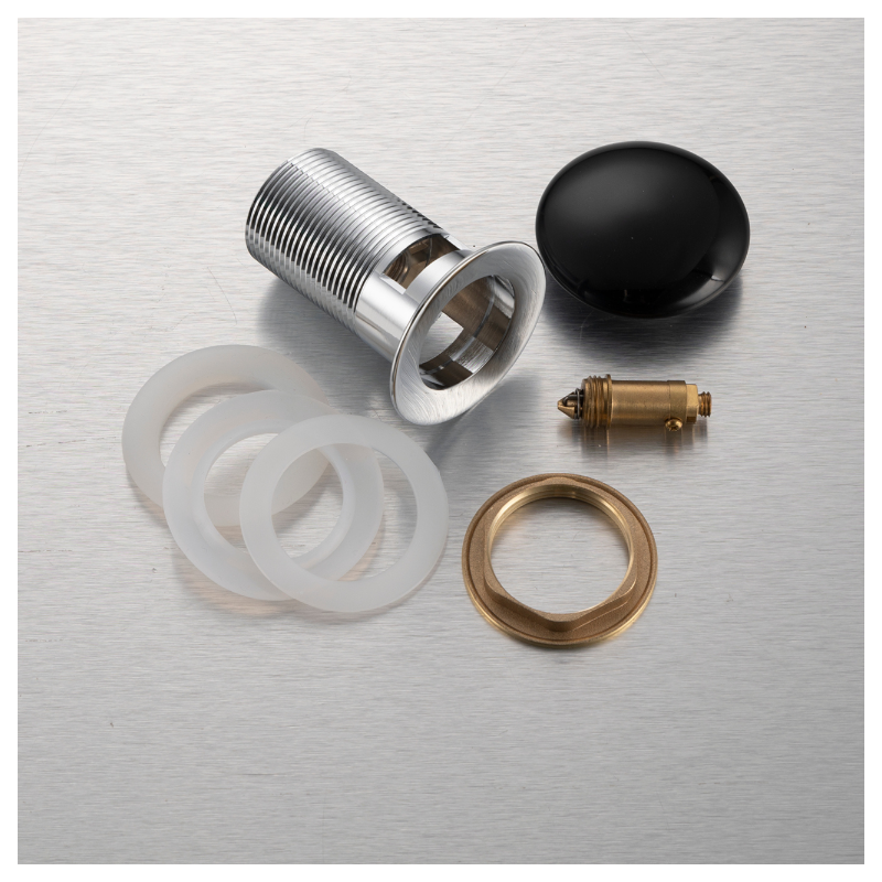 Korek umywalkowy mosiężny Klik Klak model A z przelewem - Czarny Ceramiczny