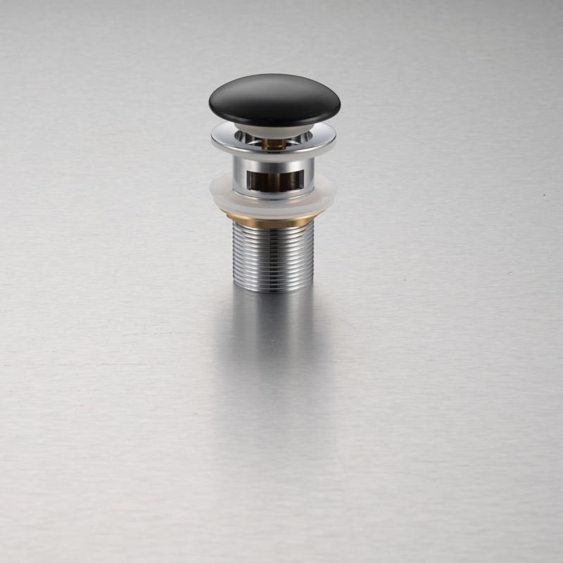 Korek umywalkowy mosiężny Klik Klak model A z przelewem - Czarny Ceramiczny