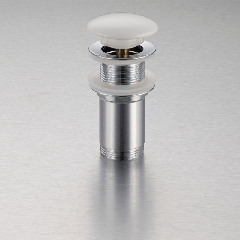 Korek umywalkowy mosiężny Klik Klak model C bez przelewu - Biały Ceramiczny