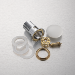 Korek umywalkowy mosiężny Klik Klak model F z koszyczkiem i przelewem - Biały Ceramiczny