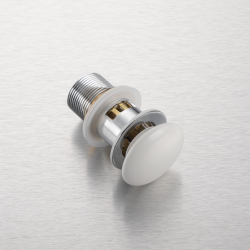 Korek umywalkowy mosiężny Klik Klak model F z koszyczkiem i przelewem - Biały Ceramiczny