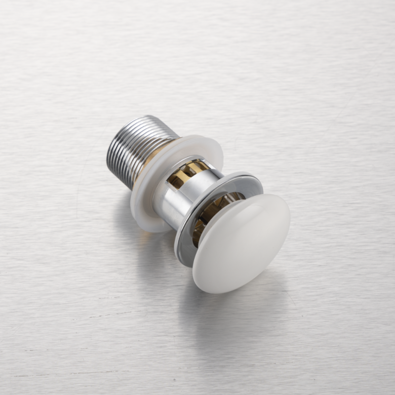 Korek umywalkowy mosiężny Klik Klak model F z koszyczkiem i przelewem - Biały Ceramiczny