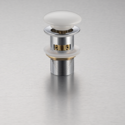 Korek umywalkowy mosiężny Klik Klak model F z koszyczkiem i przelewem - Biały Ceramiczny