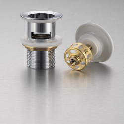 Korek umywalkowy mosiężny Klik Klak model F z koszyczkiem i przelewem - Biały Ceramiczny