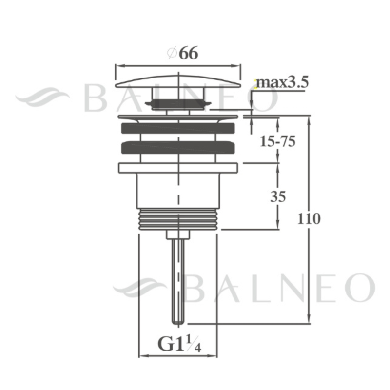 Korek umywalkowy mosiężny Klik Klak model D uniwersalny - Biały Ceramiczny