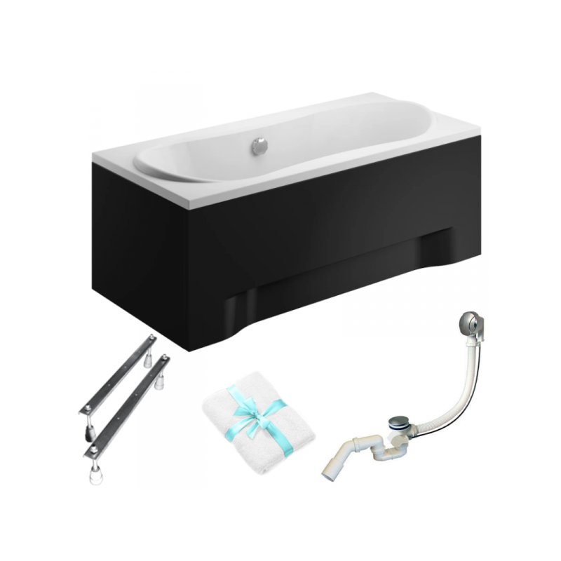 Polimat Long Wanna 170x80 Akrylowa z czarną obudową w zestawie z syfonem i nóżkami odporna na zarysowania