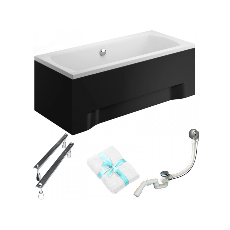 Polimat Ines Wanna 180x80 Akrylowa z czarną obudową w zestawie z syfonem i nóżkami Antybakteryjna