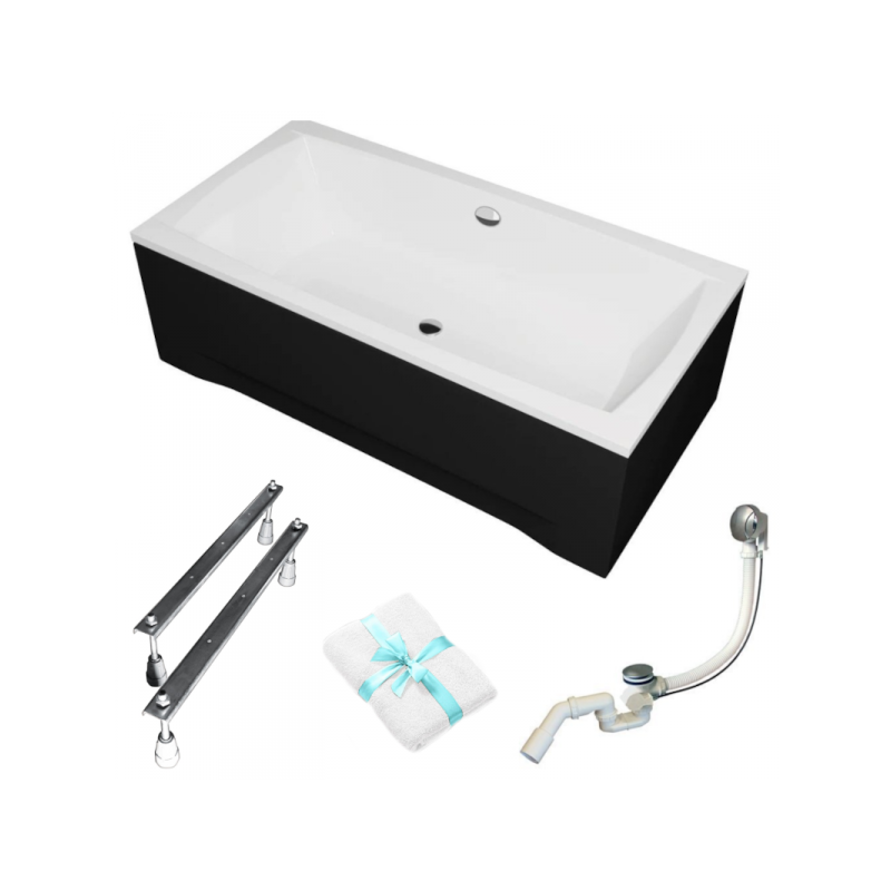 Polimat Apri Wanna 140x70 Akrylowa z czarną obudową w zestawie z syfonem i nóżkami + Powłoka antybakteryjna