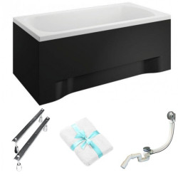 Polimat Classic Wanna 140x70 Akrylowa z czarną obudową w zestawie z syfonem i nózkami + Antybakteryjna powłoka