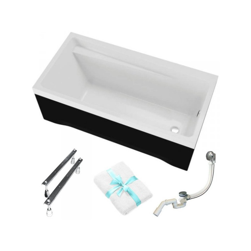 Polimat Elza Wanna 140x70 Akrylowa z czarną obudową w zestawie z syfonem i nóżkami