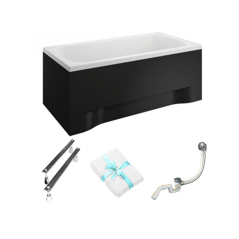 Polimat Classic Wanna 170x70 Akrylowa z czarną obudową w zestawie z syfonem i nóżkami - Antybakteryjna powłoka