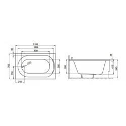 Polimat Elegance Mini 110x70 Wanna Akrylowa z czarną obudową w zestawie z syfonem i nóżkami