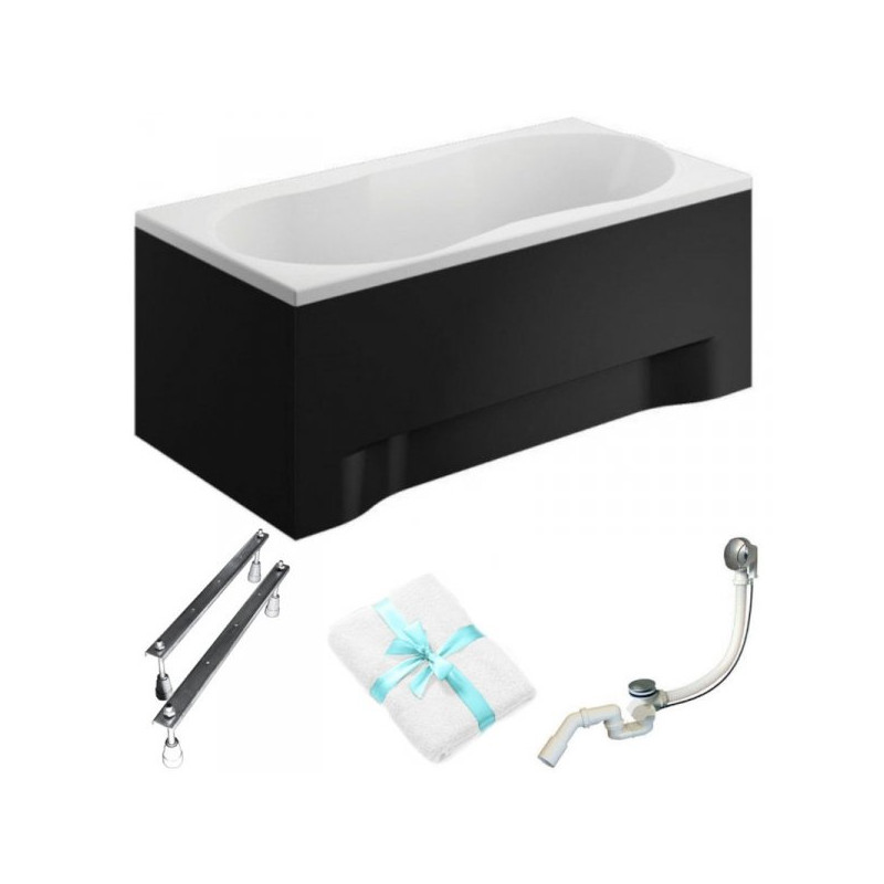 Polimat INES Wanna 170x75 Akrylowa z czarną obudową w zestawie z syfonem i nóżkami Antybakteryjna