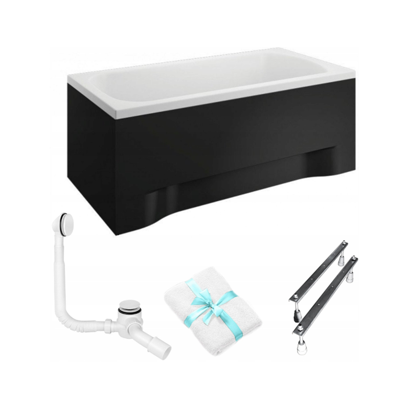 Polimat Classic Wanna 120x70 Akrylowa z czarną obudową w zestawie z syfonem i nóżkami Antybakteryjna