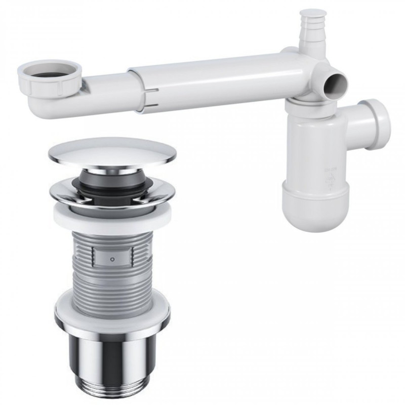 Teleskopowy syfon do zlewu z oszczędzającym miejsce designem i chromowanym korkiem